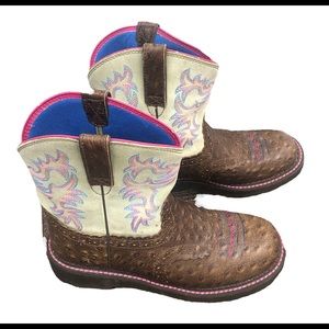 Ariat Lime Green/Brown Ostrich Print Fatbaby Womens 8 Western Boots *SOLD*